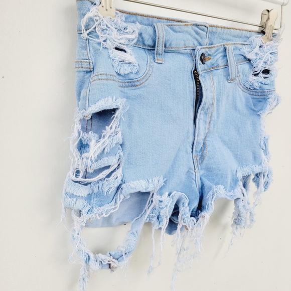AP Blue Aphrodite Size 28 Medium distressed denim shorts - Picture 2 of 10